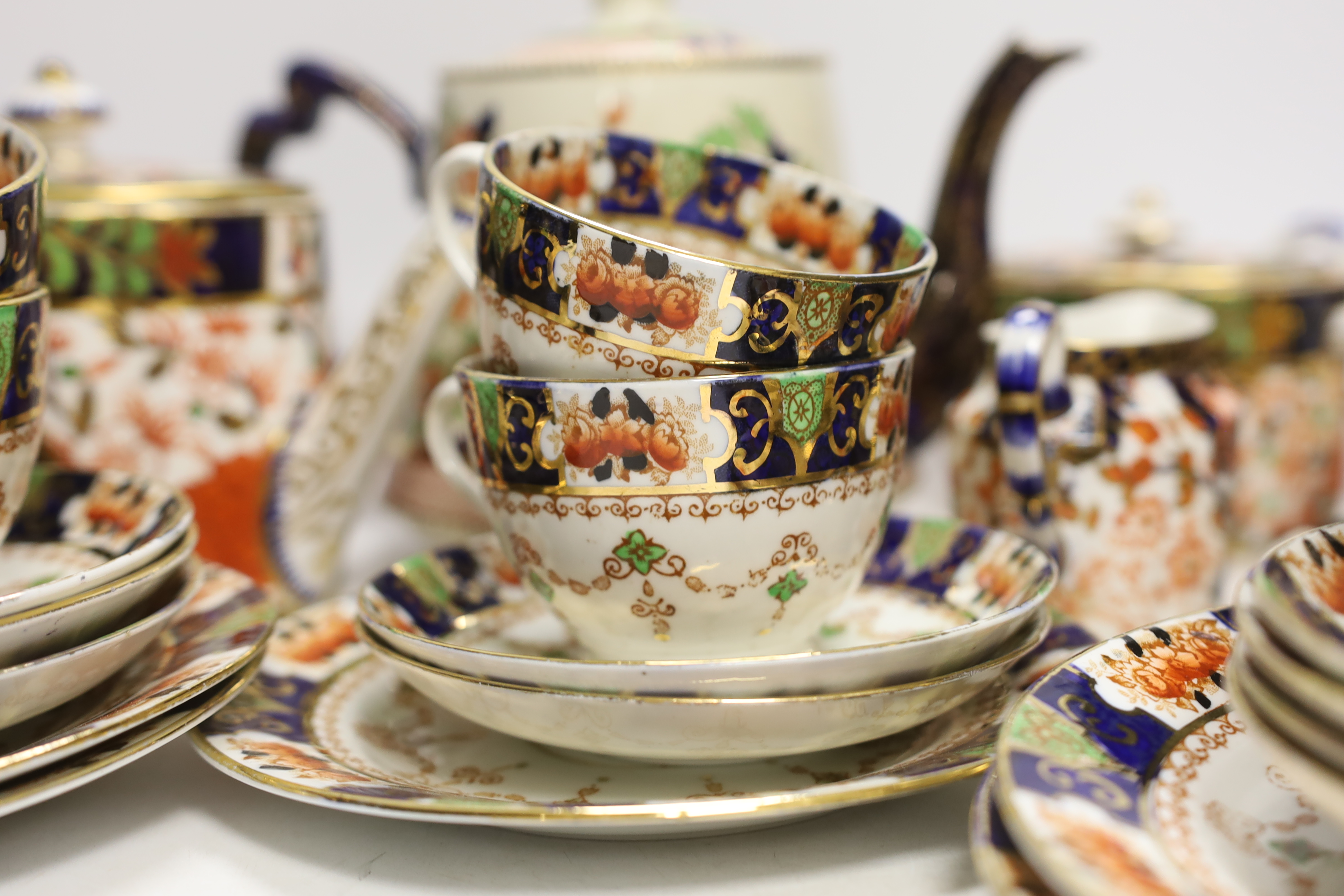 A group of Imari pattern teawares including Royal Staffordshire and Crown Derby